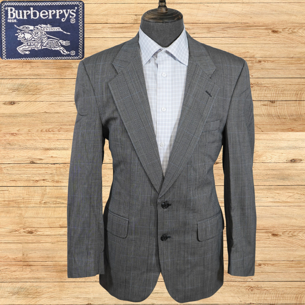 Burberrys Mens Sport Coat Gray Prince of Wales Check 100% Wool Blazer USA
